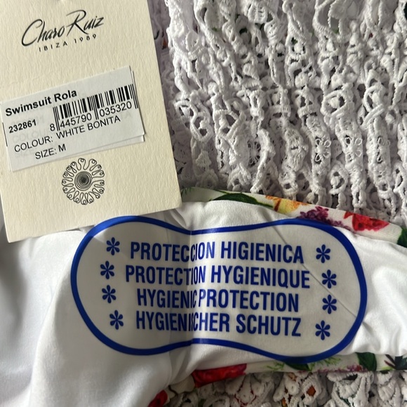 Charo Ruiz Ibiza Rola Crochet Floral One Piece Swimsuit White Bonita NWT Sz M - Picture 11 of 12